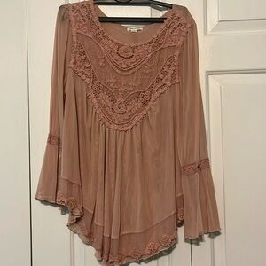 Ultra Pink Lace Detail Blouse - Dusty Rose